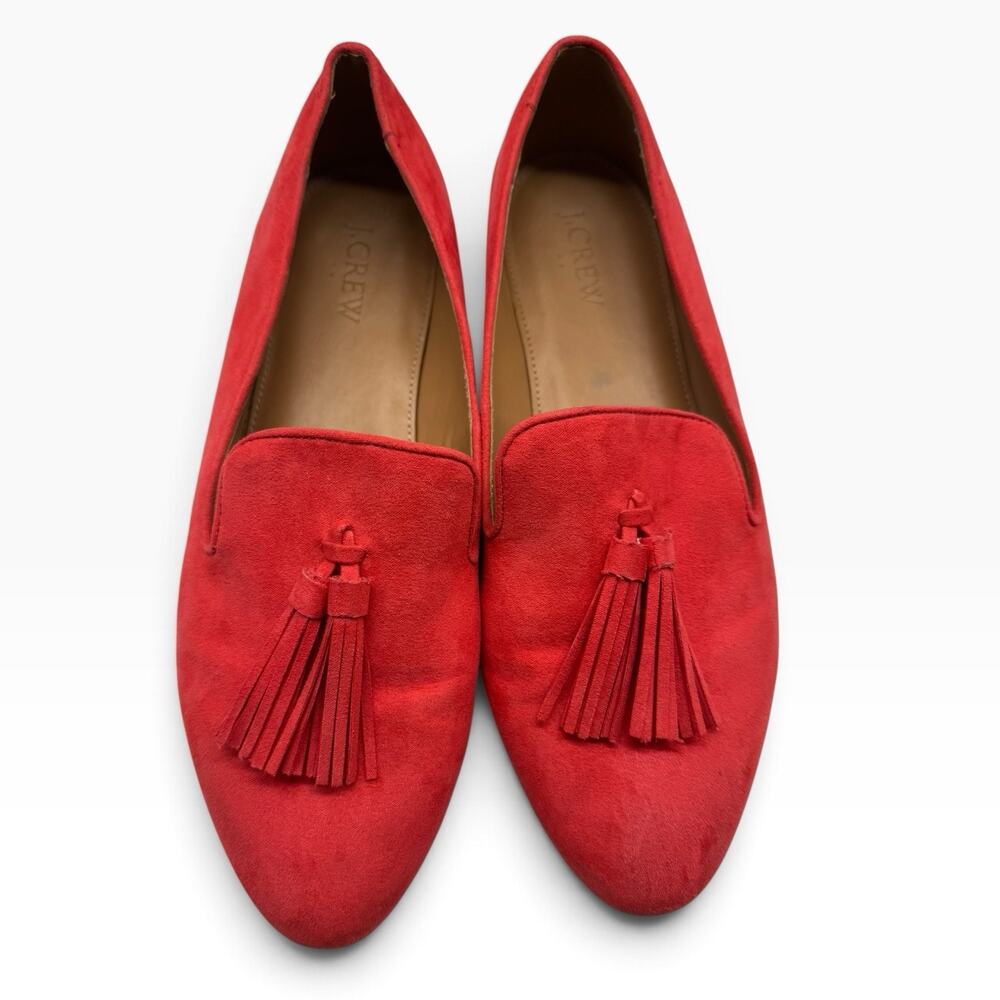 J.Crew Tassel Cora Loafers Womens Size 9 Red Faux Suede Flats